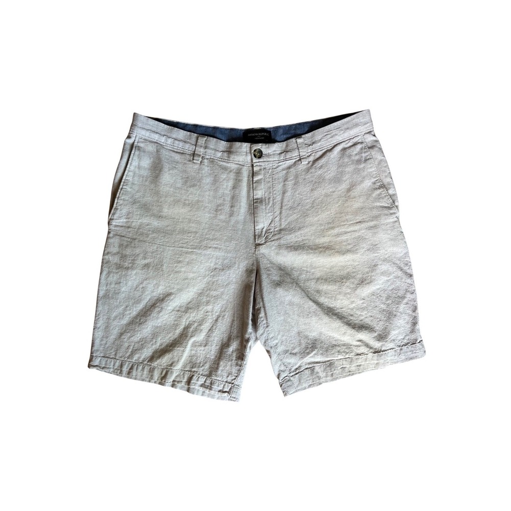 Banana Republic Aiden Slim Fit Linen Cotton Shorts Mens 35 Beige Tan 732829-00